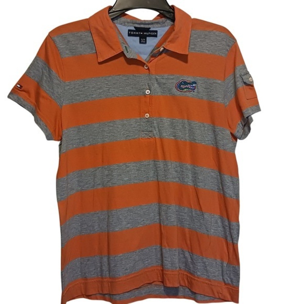 Tommy Hilfiger‎ Boys Orange Gray Stripe Florida Gators Polo Shirt XL